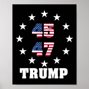 Poster Trump 45 47 Président Usa Drapeau 2024 2025 Gagnan