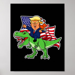 Poster Trump À cheval Sur Un Dinosaure Trex Drôle Merica