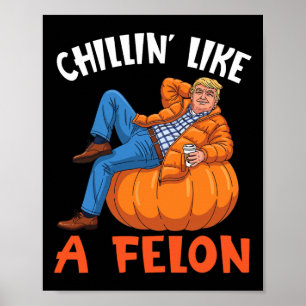 Poster Trump boit du café sur pumpkin en se détendant com