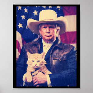 Poster Trump Cat Shirt Funny Cowboy Donald Trump 2024 Ame