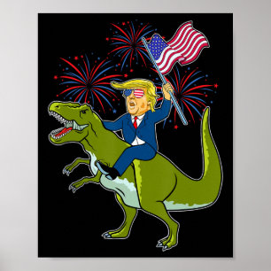 Poster Trump chevauchant un dinosaure Trex patriotique 4