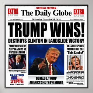 Poster Trump Gagne! Drôle d'affiche anti Clinton Extra La