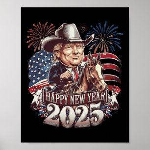 Poster Trump Nouvel An 2025 Cheval patriotique Trump Amér