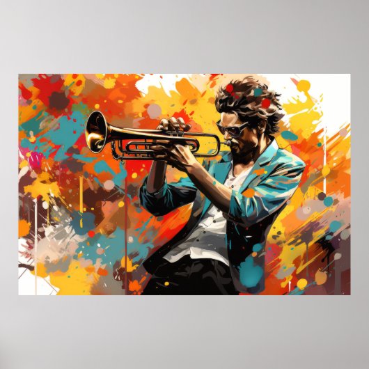Poster Trumpet Player Musique Peinture Art Décor Abstrait (Devant)