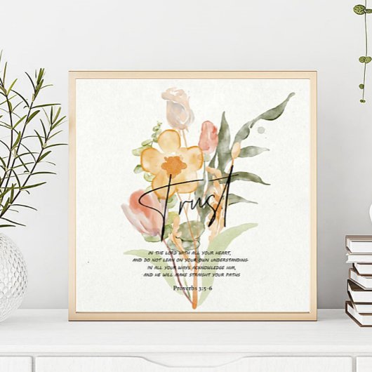 Poster Trust-Proverbs 3:5-6 Orange floral