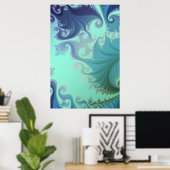 Poster tryptiche bleu arabesque (Bureau à domicile)