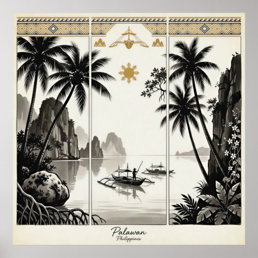 Poster Tryptique d'art mural de Palawan Philippines (Devant)