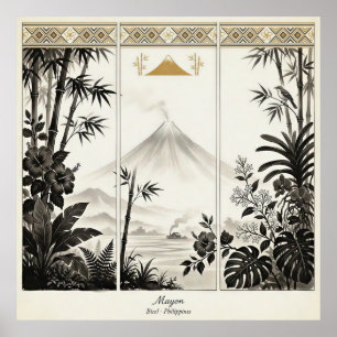 Poster Tryptique mural artistique du volcan Mayon