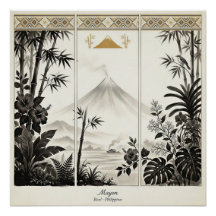 Tryptique mural artistique du volcan Mayon