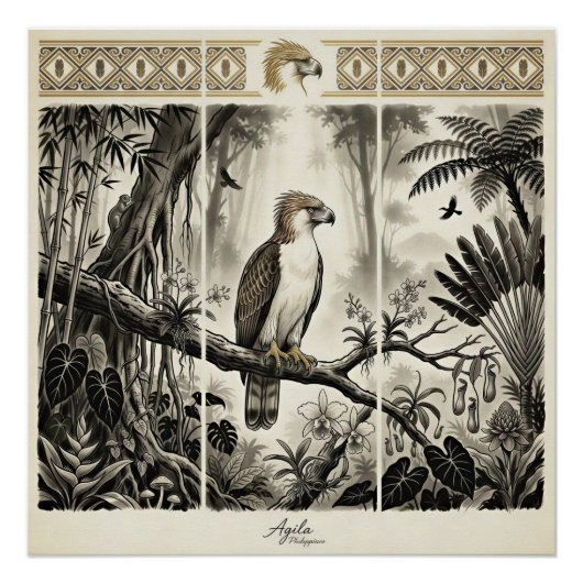 Poster Tryptique mural d'art sur l'aigle des Philippines (Devant)