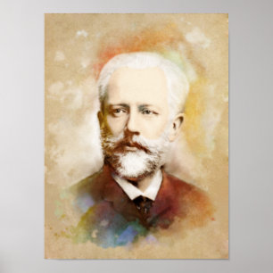 Poster Tschaikowski/Tchaikovsky Portrait, Style Aquarell