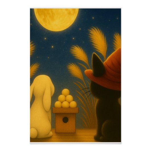 Poster tsukimi, moon viewing, japanese autumn, mid autumn (Devant)