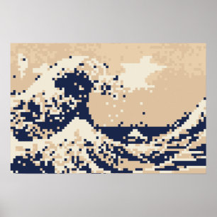 Poster Tsunami de Pixels Art Pixel 8 Bits