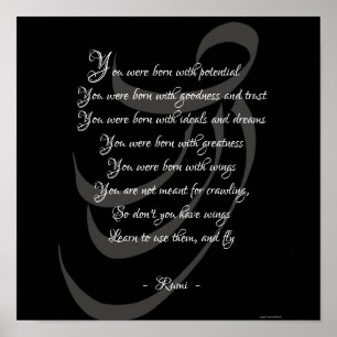 Poster Tu es né avec des ailes Rumi sagesse
