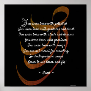 Poster Tu es né avec des ailes Rumi sagesse