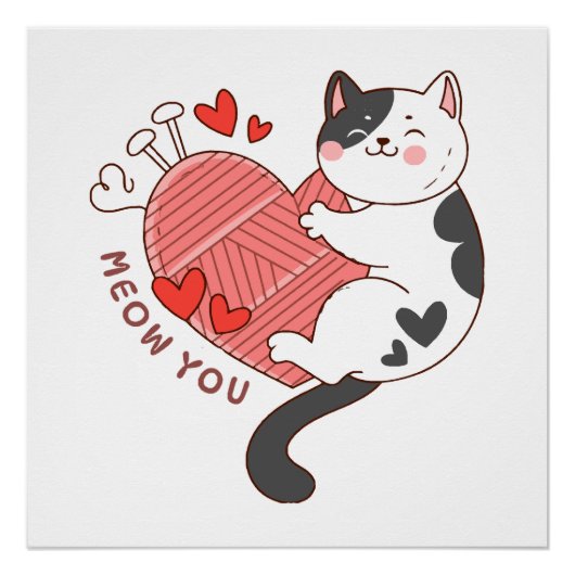 Poster Tu miaule mignon chat Saint-Valentin (Devant)
