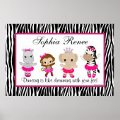 Poster Tu Tu Cute Ballerina Art Print Monkey Zebra (Devant)