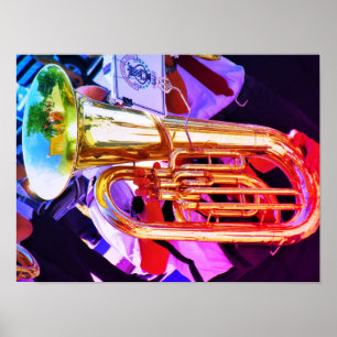 Poster Tuba brillant en perspective inclinée Fanfare