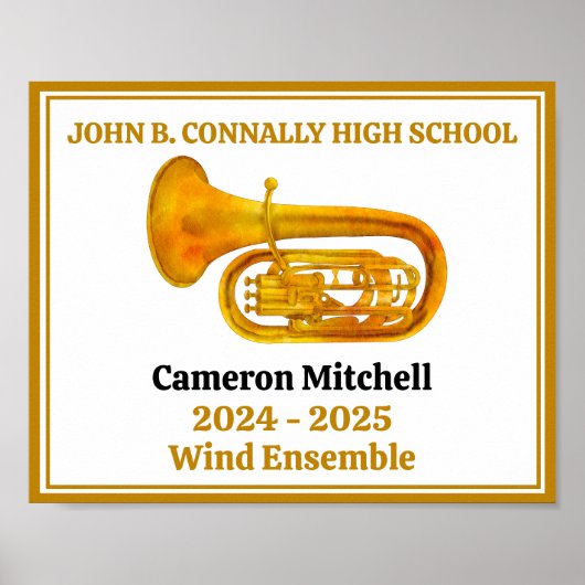 Poster Tuba Player High School Band Gold Personalized (Devant)