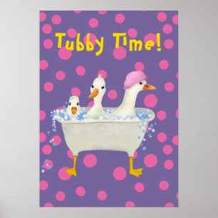 Poster Tubby Time Trois canards dans la baignoire Aquarel