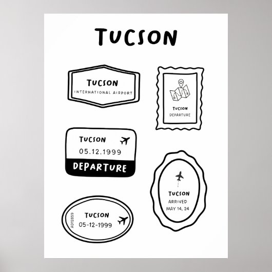 Poster Tucson - Collection de timbres de voyage | Minimal (Devant)
