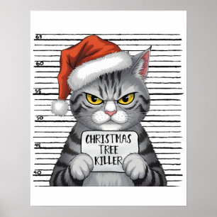 Poster Tueur d'arbre de Noël Funny Chat