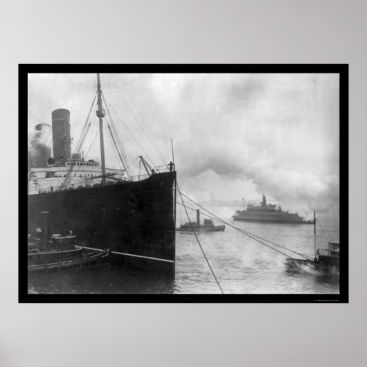 Poster Tugs Pulling Lusitania 1914 (Devant)