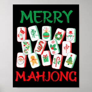 Poster Tuiles de Mahjong de Noël à l'aquarelle Mah Jon Ch