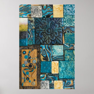Poster Tuiles de mosaïque de turquoise et d'or