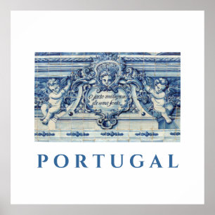 Poster Tuiles murales portugaises bleues et blanches avec