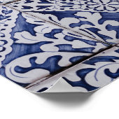 Poster Tuiles portugaises - Azulejo Floral bleu et blanc (Coin)