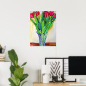 Poster Tulière rouge et rose aquarelle fleurs art (Bureau à domicile)