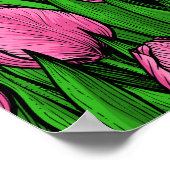 Poster Tulières roses avec feuilles verts (Coin)