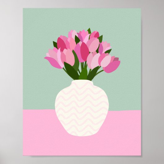 Poster Tulip Arrangement Vase Florale Rose et Vert (Devant)