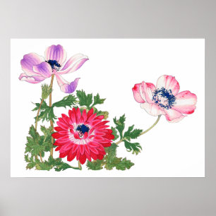 Poster Tulip rose, art japonais vintage