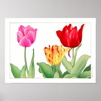 Poster Tulipe, art de blocs de bois japonais