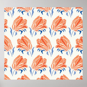 Poster Tulipe baroque : Linocut Vintage botanique