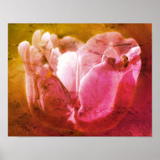 Poster Tulipe De Lavande Avec Petite Bee Distressed Art (Devant)