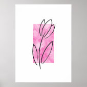 Poster Tulipe Linéaire Dessinée À La Main, Aquarelle Rose (Devant)