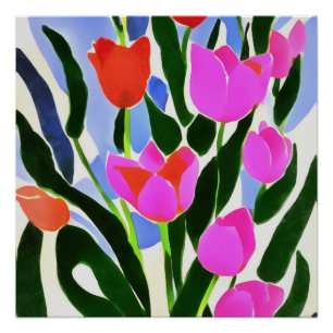 Poster Tulipes Aux Couleurs Fortes Art Floral Rose