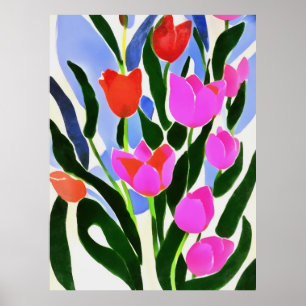 Poster Tulipes Aux Couleurs Fortes Art Floral Rose