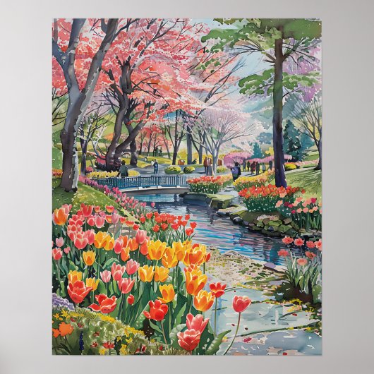 Poster Tulipes Colorées dans le Parc (Devant)