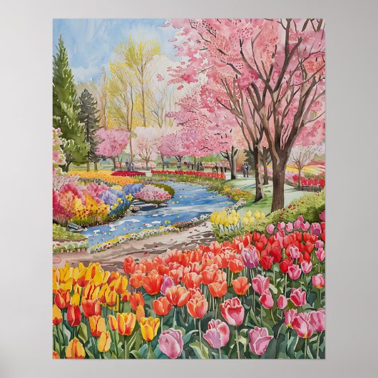 Poster Tulipes Colorées dans le Parc (Devant)