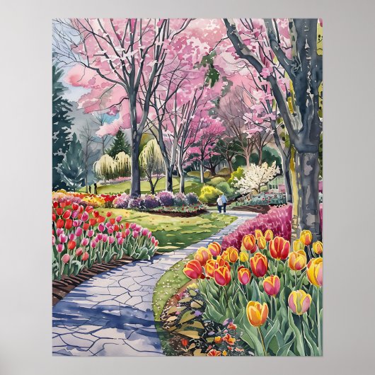 Poster Tulipes Colorées dans le Parc (Devant)