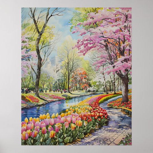 Poster Tulipes Colorées dans le Parc (Devant)