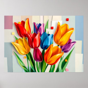 Poster Tulipes Colorées dans un Style Abstrait Moderne