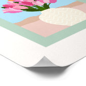 Poster Tulipes Dans Un Vase Bleu Rose Vert Floral (Coin)