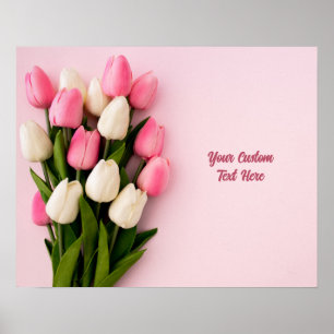Poster Tulipes de texte personnalisé sur fond rose