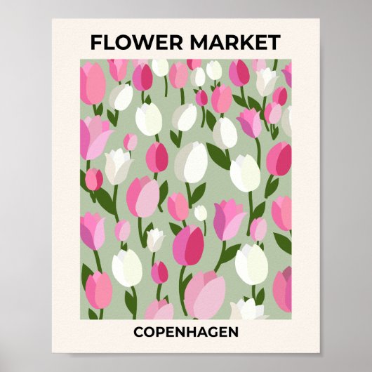 Poster Tulipes Du Marché Fleur De Copenhague Rose Et Vert (Devant)