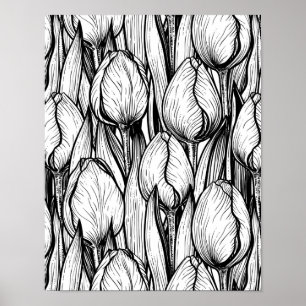 Poster Tulipes en noir et blanc